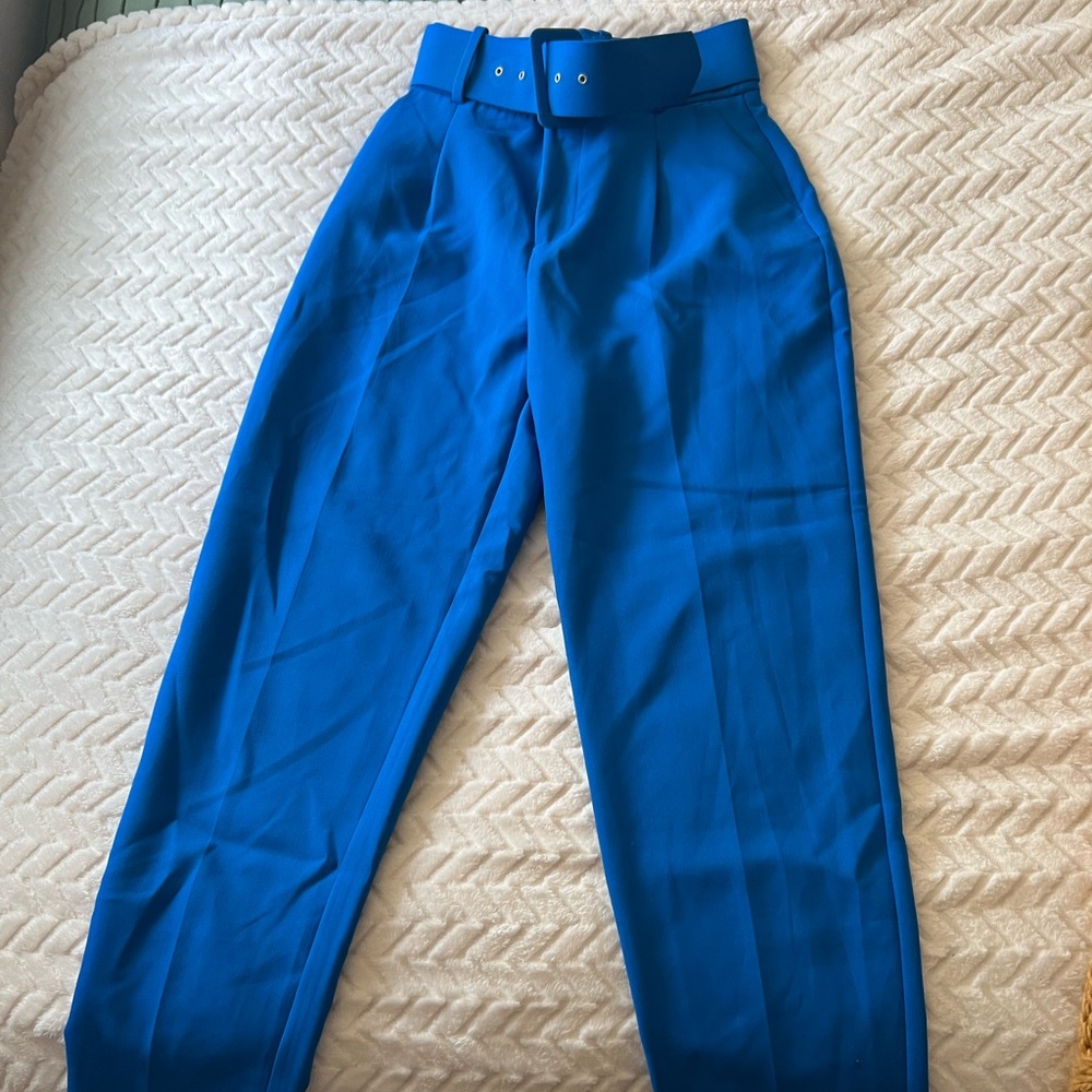 Zara bright blue high waisted trousers